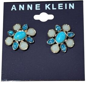 Anne Klein Gold and Blue Floral Earrings